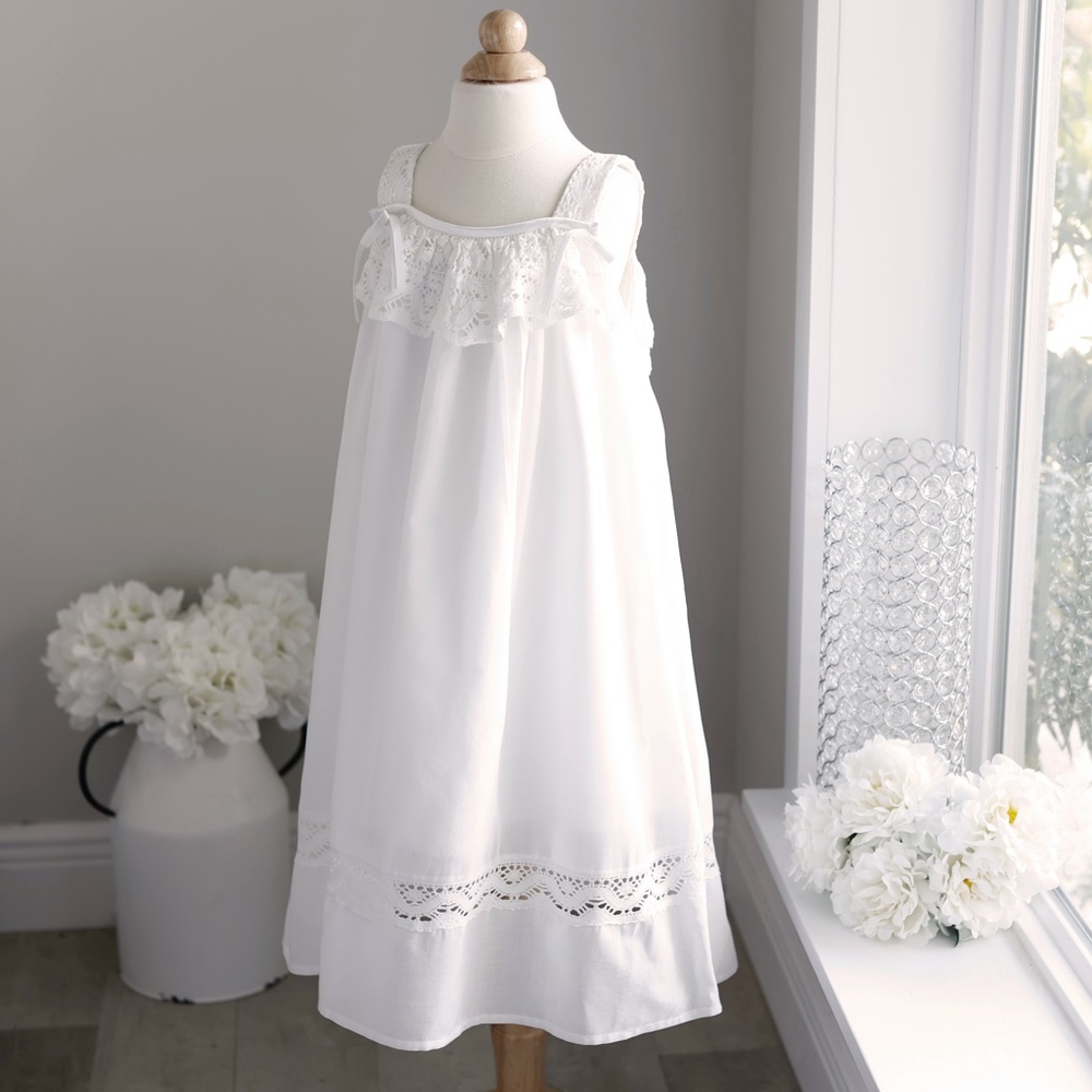 Strasburg NEW Bella Luna White Cotton LINED Dress Crocheted Lace Girls